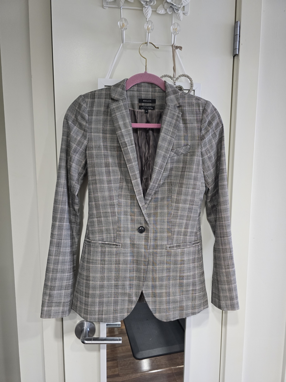 RW&CO Plaid Blazer Size 00 Gray Glen Check Career Office Jacket